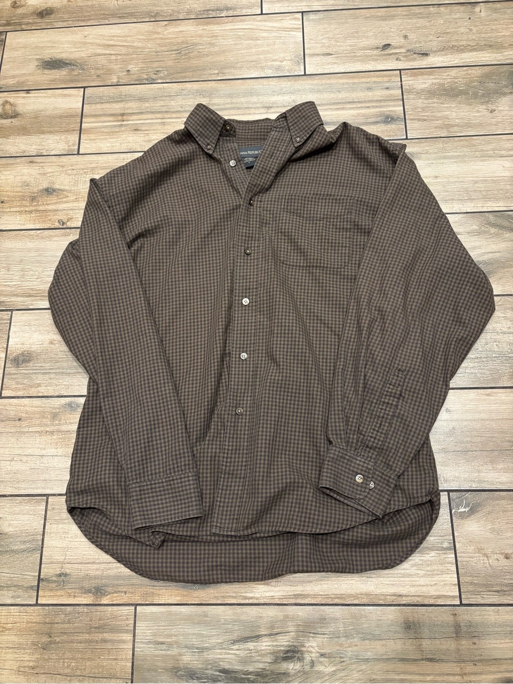Vintage Banana Republic Gingham Plaid Shirt Mens L Earth Tone Brown Workwear